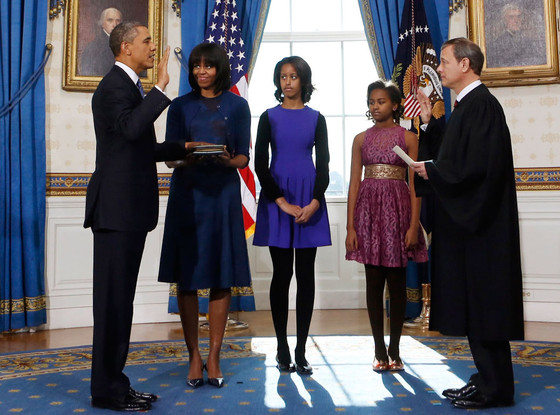 President Barack Obama, Michlle Obama, Malia Obama, Sasha Obama, U.S. Supreme Court Chief John Roberts President Barack Obama, Michlle Obama, Malia Obama, Sasha Obama, U.S. Supreme Court Chief John Roberts